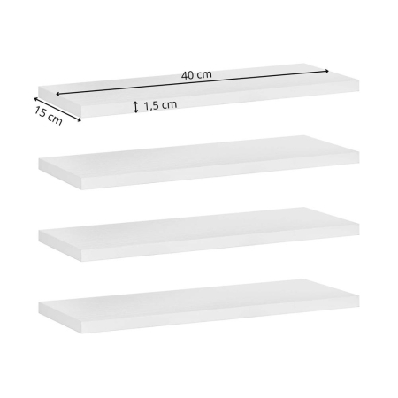 Set 4 rafturi supendate de perete, MDF cu suport metalic ingropat, 40x15 cm, alb [13]