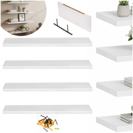 Set 4 rafturi supendate de perete, MDF cu suport metalic ingropat, 40x15 cm, alb [6]