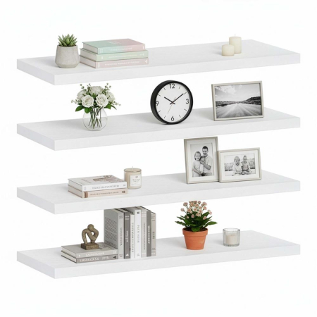 Set 4 rafturi supendate de perete, MDF cu suport metalic ingropat, 40x15 cm, alb [4]