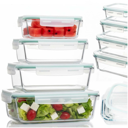 Set 4 recipiente din sticla termorezistenta, cu capac etans, BPA free, 350ml / 600ml / 1000ml / 1450ml , transparent [5]