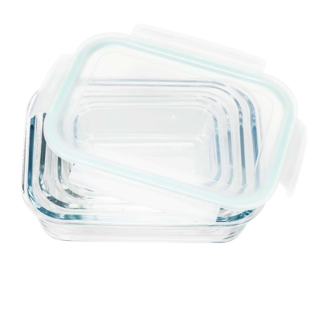 Set 4 recipiente din sticla termorezistenta, cu capac etans, BPA free, 350ml / 600ml / 1000ml / 1450ml , transparent [11]