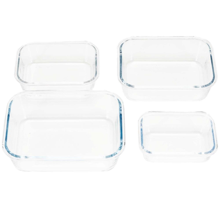 Set 4 recipiente din sticla termorezistenta, cu capac etans, BPA free, 350ml / 600ml / 1000ml / 1450ml , transparent [13]