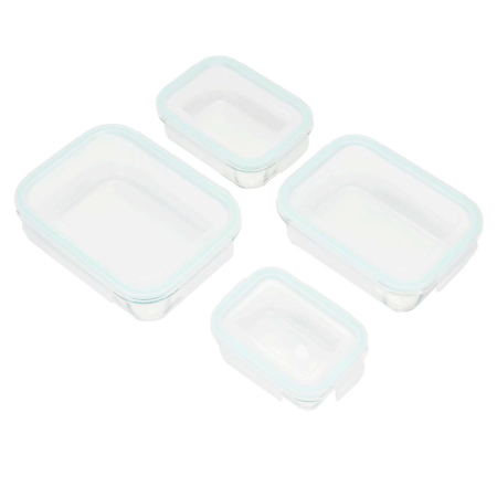 Set 4 recipiente din sticla termorezistenta, cu capac etans, BPA free, 350ml / 600ml / 1000ml / 1450ml , transparent [12]