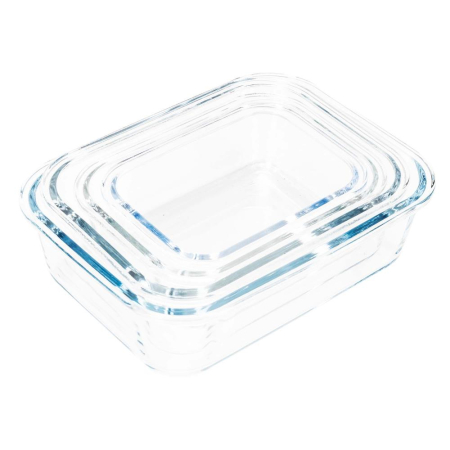 Set 4 recipiente din sticla termorezistenta, cu capac etans, BPA free, 350ml / 600ml / 1000ml / 1450ml , transparent [10]