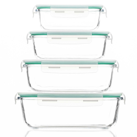 Set 4 recipiente din sticla termorezistenta, cu capac etans, BPA free, 350ml / 600ml / 1000ml / 1450ml , transparent [14]