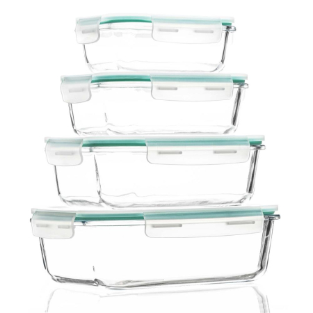 Set 4 recipiente din sticla termorezistenta, cu capac etans, BPA free, 350ml / 600ml / 1000ml / 1450ml , transparent [1]