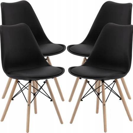 Mobila - Set 4 scaune de bucatarie, design scandinav modern, sezut cu burete, negru