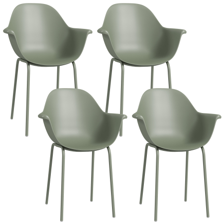 Gradina & balcon -  Set 4 Scaune de Exterior 59x55x84 cm din PP si Otel Verde