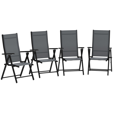Gradina & balcon -  Set 4 Scaune de Gradina Pliabile si Respirabile cu Brate, din Otel si Poliester, 56x69x106 cm, Gri