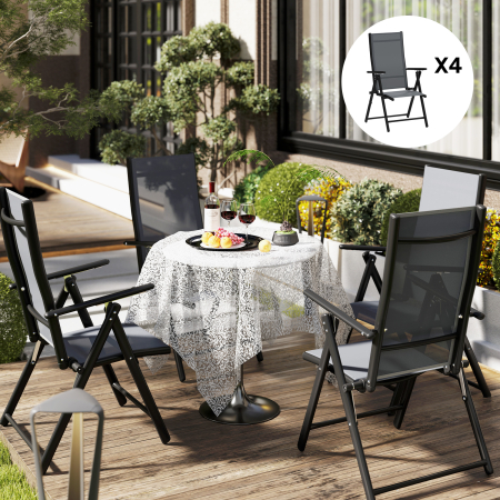  Set 4 Scaune de Gradina Pliabile si Respirabile cu Brate, din Otel si Poliester, 56x69x106 cm, Gri [7]