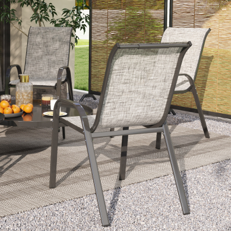  Set 4 Scaune de Gradina Stivuibile cu Brate Curbate, din Otel si Material Respirabil, 54x71x93 cm, Gri [8]