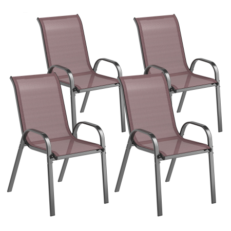 Gradina & balcon -  Set 4 Scaune de Gradina Stivuibile cu Brate Curbate, din Otel si Material Respirabil, 54x71x93 cm, Maro