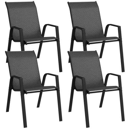 Mobilier gradina si terasa -  Set 4 Scaune de Gradina Stivuibile cu Manere din Ratan PE si Otel, Gri
