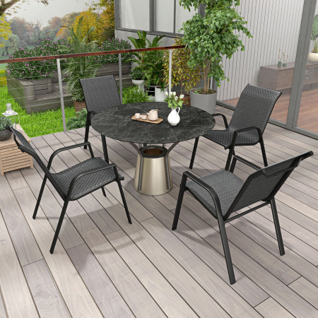  Set 4 Scaune de Gradina Stivuibile cu Manere din Ratan PE si Otel, Gri [1]