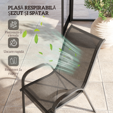  Set 4 Scaune de Gradina Stivuibile din Otel si tesatura de Plasa Respirabila, 54x71x93 cm, Negru [4]