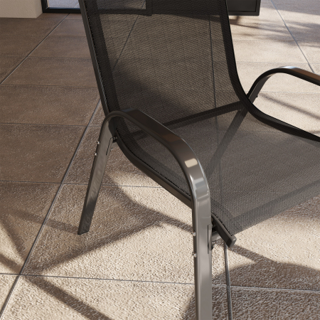  Set 4 Scaune de Gradina Stivuibile din Otel si tesatura de Plasa Respirabila, 54x71x93 cm, Negru [7]