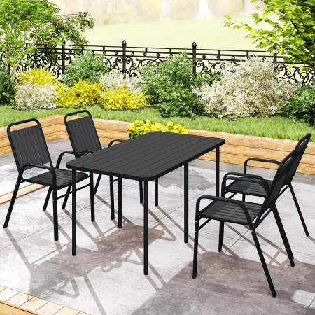  Set 4 Scaune de Gradina Stivuibile Scaune de Exterior 56x66x91 cm Negru [8]