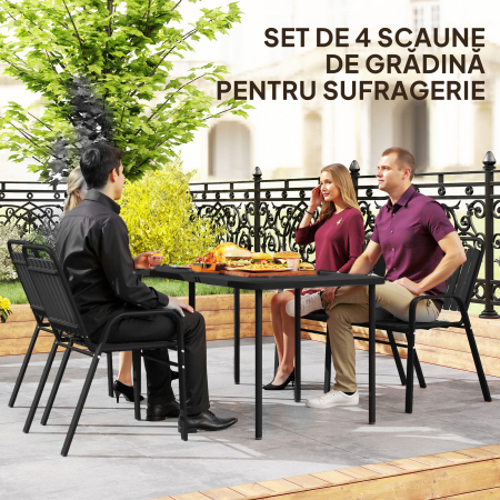  Set 4 Scaune de Gradina Stivuibile Scaune de Exterior 56x66x91 cm Negru [3]
