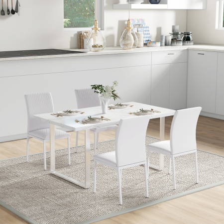  Set 4 Scaune Dining - Tapitate cu Piele Ecologica Alba [7]