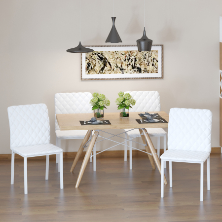  Set 4 Scaune Dining - Tapitate cu Piele Ecologica Alba [8]