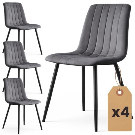 Scaune bucatarie & living - Set 4 scaune dining tapitate din catifea, capitonate Livo, 46x44x87 cm, maxim 130 kg, gri inchis