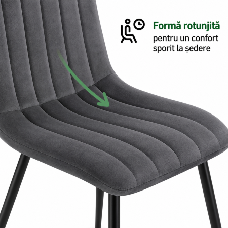 Set 4 scaune dining tapitate din catifea, capitonate Livo, 46x44x87 cm, maxim 130 kg, gri inchis [2]