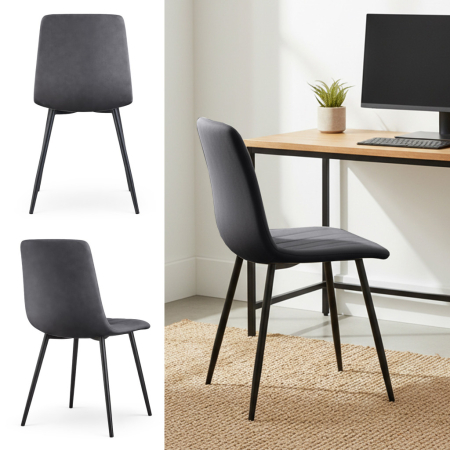 Set 4 scaune dining tapitate din catifea, capitonate Livo, 46x44x87 cm, maxim 130 kg, gri inchis [7]