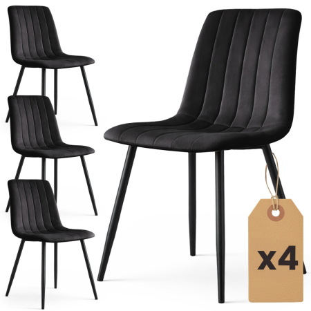 Scaune bucatarie & living - Set 4 scaune dining tapitate din catifea, capitonate Livo, 46x44x87 cm, maxim 130 kg, negru