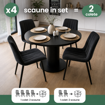 Set 4 scaune dining tapitate din catifea, capitonate Livo, 46x44x87 cm, maxim 130 kg, negru [6]