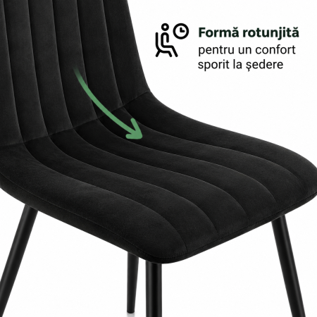 Set 4 scaune dining tapitate din catifea, capitonate Livo, 46x44x87 cm, maxim 130 kg, negru [4]