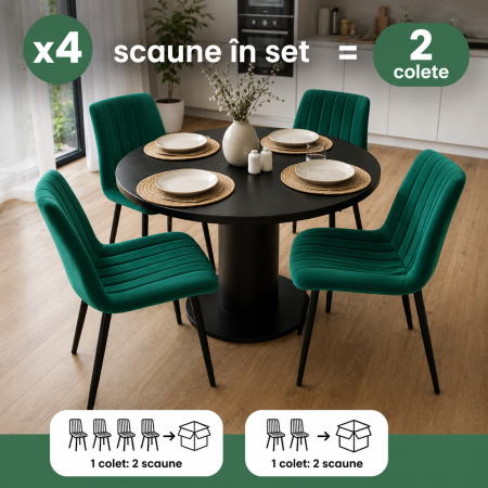 Set 4 scaune dining tapitate din catifea, capitonate Livo, 46x44x87 cm, maxim 130 kg, verde [8]