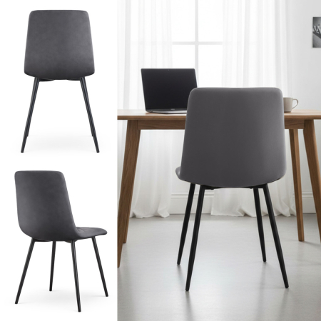 Set 4 scaune dining tapitate Nero din catifea, sezut matlasat, picioare metalice, 46x44x87 cm, maxim 130 kg, grafit inchis [7]