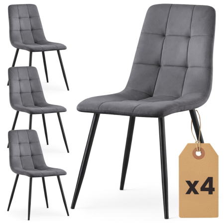 Scaune bucatarie & living - Set 4 scaune dining tapitate Nero din catifea, sezut matlasat, picioare metalice, 46x44x87 cm, maxim 130 kg, grafit inchis