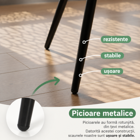 Set 4 scaune dining tapitate Nero din catifea, sezut matlasat, picioare metalice, 46x44x87 cm, maxim 130 kg, grafit inchis [6]
