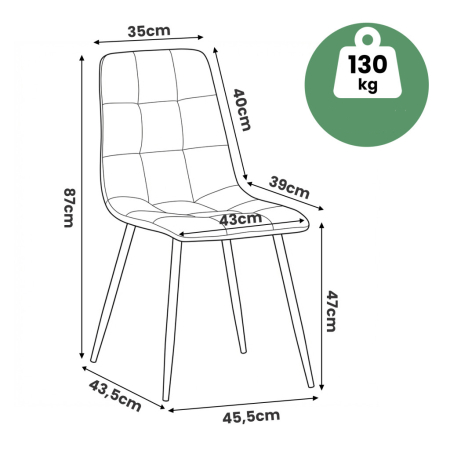 Set 4 scaune dining tapitate Nero din catifea, sezut matlasat, picioare metalice, 46x44x87 cm, maxim 130 kg, grafit inchis [10]