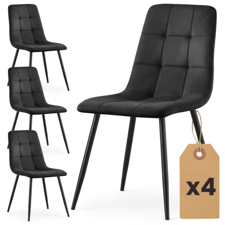 Scaune bucatarie & living - Set 4 scaune dining tapitate Nero din catifea, sezut matlasat, picioare metalice, 46x44x87 cm, maxim 130 kg, negru