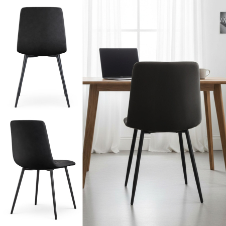 Set 4 scaune dining tapitate Nero din catifea, sezut matlasat, picioare metalice, 46x44x87 cm, maxim 130 kg, negru [7]