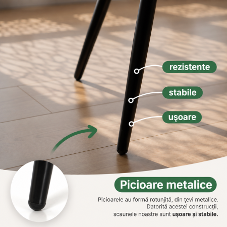 Set 4 scaune dining tapitate Nero din catifea, sezut matlasat, picioare metalice, 46x44x87 cm, maxim 130 kg, negru [1]
