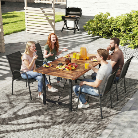  Set 4 Scaune Empilabile si Respirabile cu Spatar inalt si Cotiere, din Metal si Poliester, 51L x 69P x 87i cm, Negru [8]