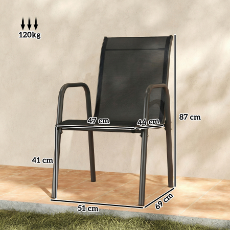  Set 4 Scaune Empilabile si Respirabile cu Spatar inalt si Cotiere, din Metal si Poliester, 51L x 69P x 87i cm, Negru [2]