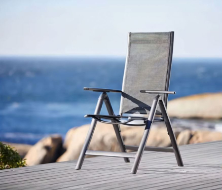 Set 4 scaune gradina 70x57x106 cm, pliante cu spatar reglabil 7 pozitii, structura otel si textilena, gri [2]