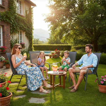 Set 4 scaune gradina cu brate, cadru otel si sezut textilene, 53x72x92 cm, gri [10]