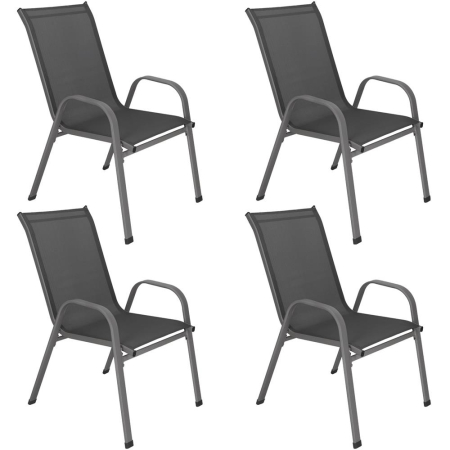 Scaune gradina si sezlonguri - Set 4 scaune gradina cu brate, cadru otel si sezut textilene, 53x72x92 cm, gri