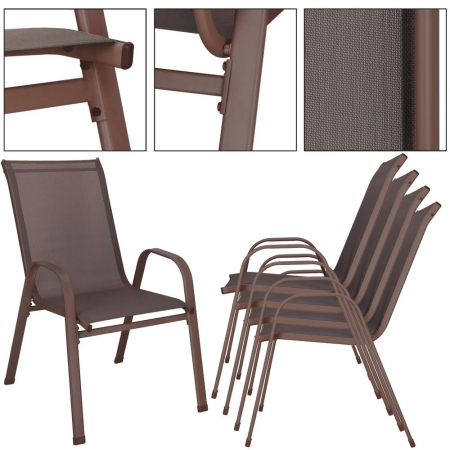 Set 4 scaune gradina cu brate, cadru otel si sezut textilene, 53x72x92 cm, maro [14]