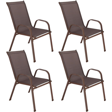 Gradina & balcon - Set 4 scaune gradina cu brate, cadru otel si sezut textilene, 53x72x92 cm, maro