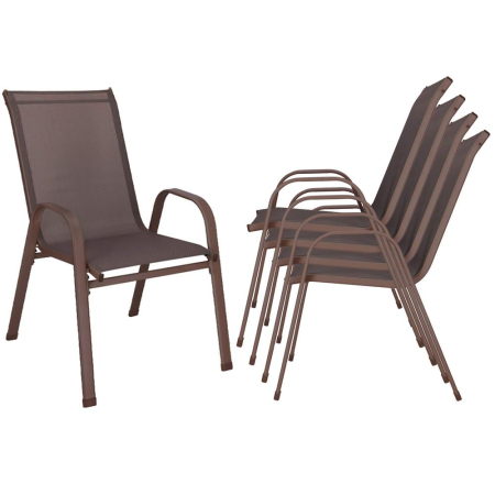 Set 4 scaune gradina cu brate, cadru otel si sezut textilene, 53x72x92 cm, maro [10]