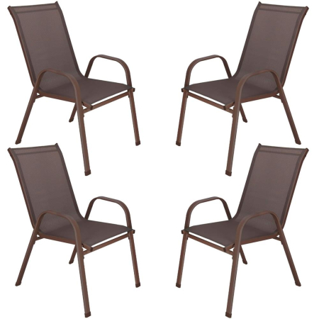 Set 4 scaune gradina cu brate, cadru otel si sezut textilene, 53x72x92 cm, maro [1]