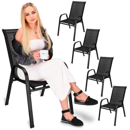 Set 4 scaune gradina cu brate, cadru otel si sezut textilene, 53x72x92 cm, negru [11]