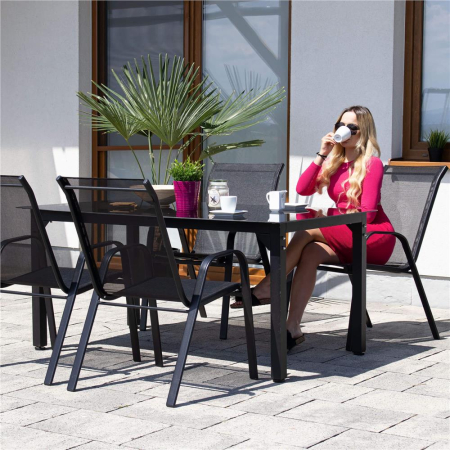 Set 4 scaune gradina cu brate, cadru otel si sezut textilene, 53x72x92 cm, negru [17]