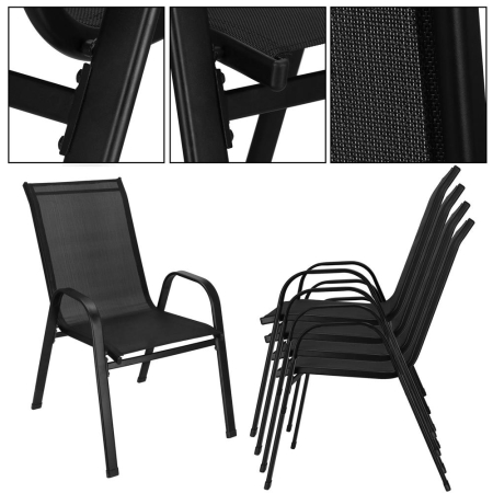 Set 4 scaune gradina cu brate, cadru otel si sezut textilene, 53x72x92 cm, negru [12]